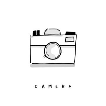 Vector Illustration of Camera Photography in Black and White Background. hand-drawn icon