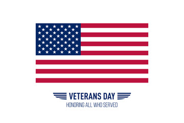 Veterans day simple greeting card with USA flag. Vector illustration