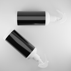 white spray .plastic bottle 3d mockup with black label lotion gel cosmetic beauty care body 