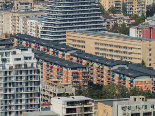 old soviet buildings. old urban residential houses. soviet city district USSR architecture