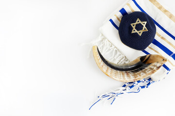 Yom kippur, Rosh hashanah, jewish New Year holiday, concept. Religion image of shofar - horn on...