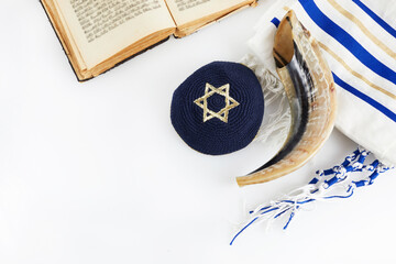 Yom kippur, Rosh hashanah, jewish New Year holiday, concept. Religion image of shofar - horn on...
