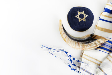 Yom kippur, Rosh hashanah, jewish New Year holiday, concept. Religion image of shofar - horn on...