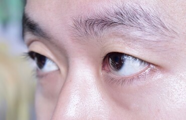 Fototapeta premium Asian, Chinese young man with single eyelid or monolid. A monolid means that there is no visible crease line below the brow area.