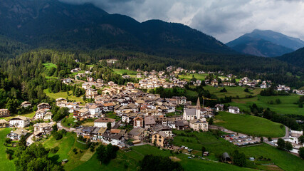 Fototapeta na wymiar Dolomites: aerial view of the town of Daiano
