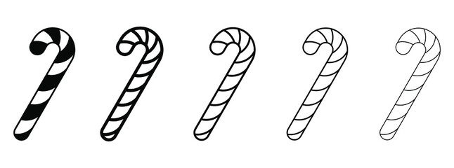 Christmas candy cane icon. Set of black linear christmas candy icons on white background. Vector illustration.