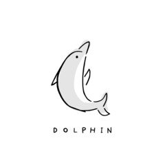 Vector illustration icon of dolphin. Hand drawing digital illustration. 