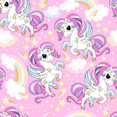 Fototapeta na wymiar Vector seamless pattern with little magic unicorns
