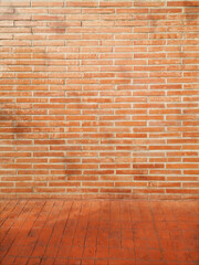 Redbrick wall background floor vintage style copy space used to decorate the house in Loft style or backdrop for taking a picture