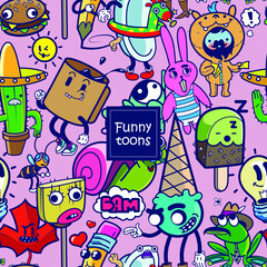 Funny cartoon illustration pattern 
with fancy characters