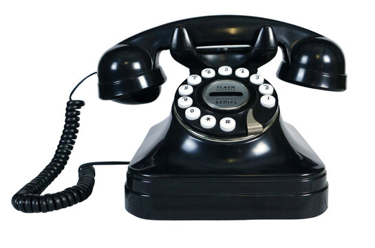 Retro telephone communication in the 90s. Classic Vintage Old Fashioned Corded Phone  isolated on white background with clipping path