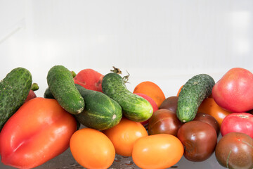 Vegetables fruits lying in the refrigerator