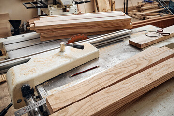 Closeup of a lathe with a circular saw