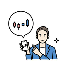 Fototapeta na wymiar スマートフォンで株価チャートを見る男性