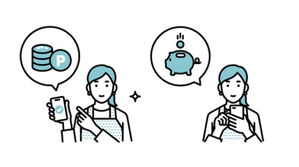 スマートフォンアプリで積み立て貯金をする女性