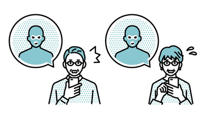 スマートフォンの犯罪を受ける老人