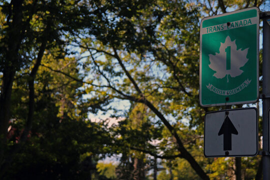 Trans Canada 1 Highway Sign In British Columbia