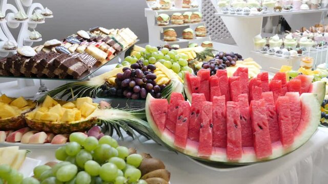 Decoration of a buffet, fruit table. Buffet for celebration.