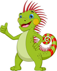 cartoon iguana thumbs up on white background