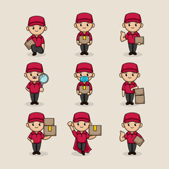 Set of cute deliveryman postman mascot design