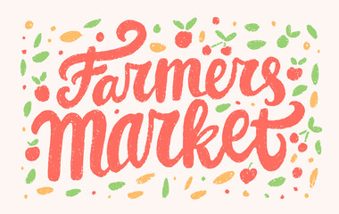 Farmers market. Vector handwritten sign.