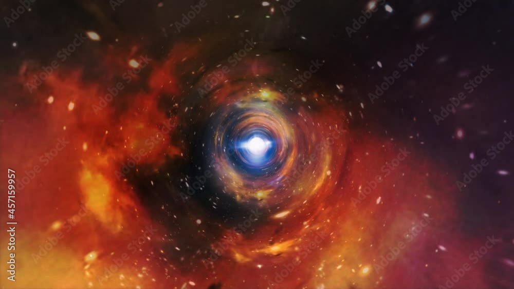 Wall mural abstract interstellar flight, time travel jump in orange blue hyper space. 4k 3d seamless loop hyper