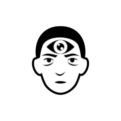 Man with third eye icon isolated on white background