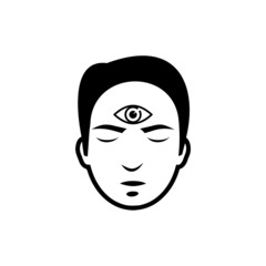 Man with third eye icon isolated on white background