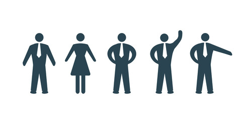 A set of vector icons for business men and women. Dark color.