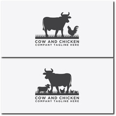 collection of cattle logo Set vector. Cow and chicken design