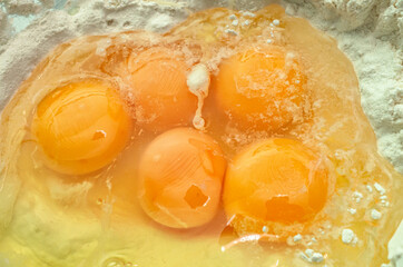 Close-up photography of flour and eggs