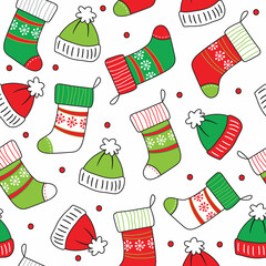 Seamless Christmas hat and Christmas shocks with red and green color