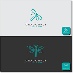 Creative and Minimalist Dragonfly logo Set design with line art style - Vector
