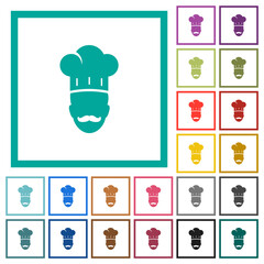 Master chef with mustache flat color icons with quadrant frames