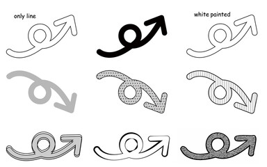 くるっと回った線の矢印モノトーンバリエーションセット