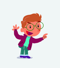 cartoon character of little boy on jeans pointing while arguing.