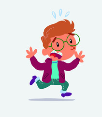 cartoon character of little boy on jeans runs away in terror.