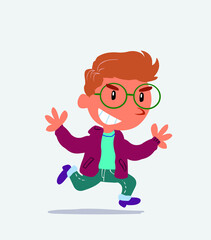 cartoon character of little boy on jeans running very pleased.