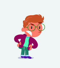 cartoon character of little boy on jeans suspecting something wrong.