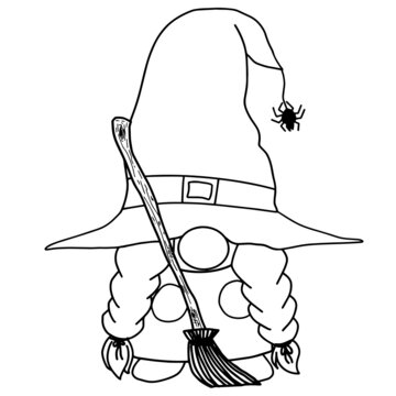 recommend clip art: Lined Halloween Witch Gnome with Broom