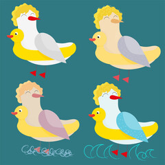 cute seagull with rubber ring. seagull on the sea.