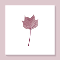 Dry stylized autumn purple leaf in minimalism style with abstract fill. For printing wall posters, cards, covers