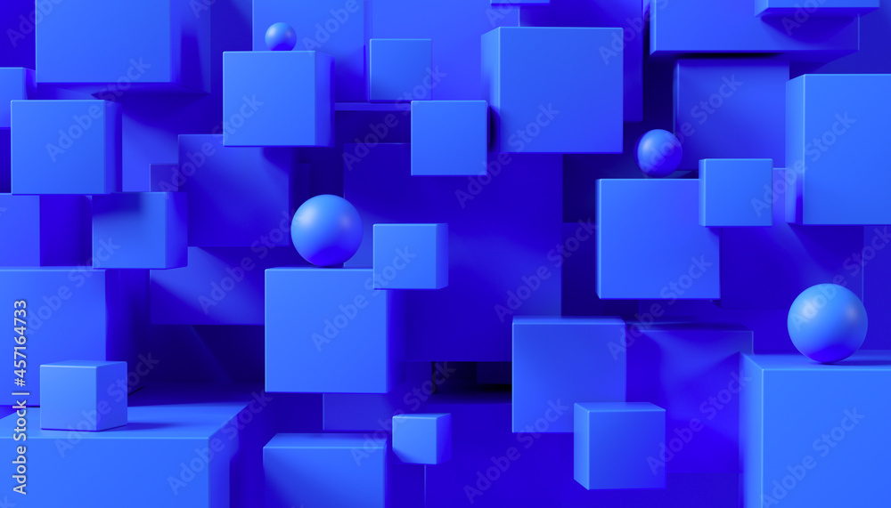 Poster 3d abstract cubic pattern blue background rendering