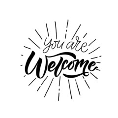 Welcome handwritten poster on background. Hand sketched Welcome lettering typography. Welcome lettering sign. Hand drawn motivational text. Logotype, badge, icon, logo, banner or tag. Vector