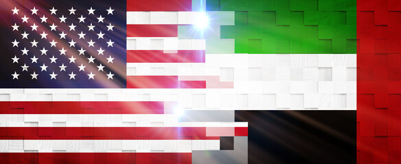 Creative Flags Design of (United States and United Arab Emirates) flags banner, 3D illustration.