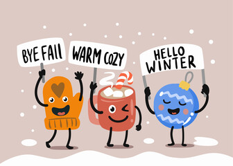 Fun vector characters say goodbye to winter.