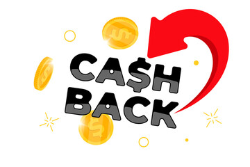 Cashback loyalty program banner concept. Returned falling coins to bank account design template. Refund money service poster. Bonus cash back dollar symbol. Isolated vector eps illustration