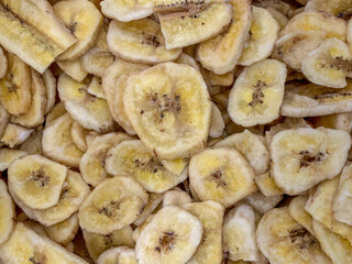Sweetened banana chips sold in bulk.