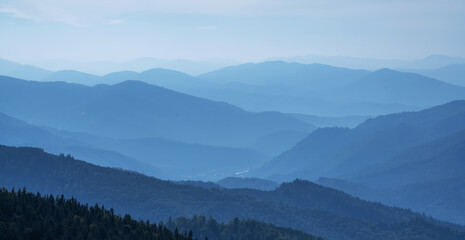 High peaks of beautiful dark blue mountain range landscape