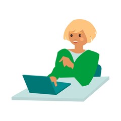 Businesswoman using laptop Flat vector illustration